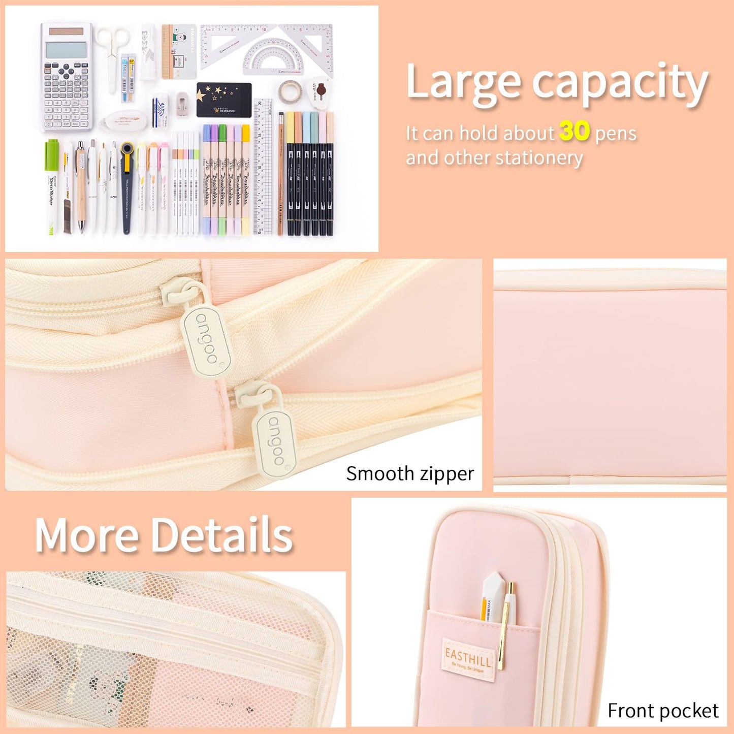 EASTHILL Big Capacity Pencil Case Large Pencil Pouch Stationery Pen Bag for Teen Girls-Green