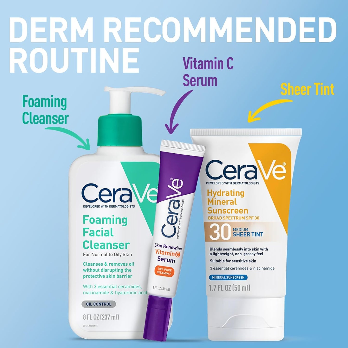 CeraVe Tinted Sunscreen for Face, Mineral SPF 30 Moisturizer, Deep, 1.7oz