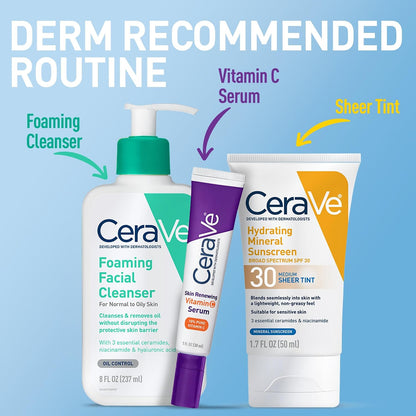 CeraVe Tinted Sunscreen for Face, Mineral SPF 30 Moisturizer, Deep, 1.7oz