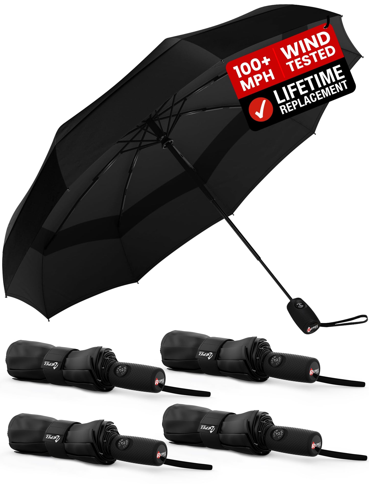 Windproof Travel Umbrella - Compact & Withstands Winds up to 100MPH, Strongest Premium Auto Folding Umbrella for Rain and Sun - Durable, Light & Portable for Women & Men, Fits Backpack & Cars