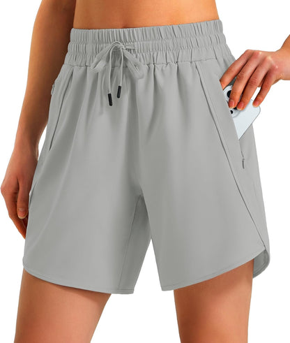 Ksmien Women's 5"/7" Athletic Running Shorts Quick Dry with Zipper Pockets