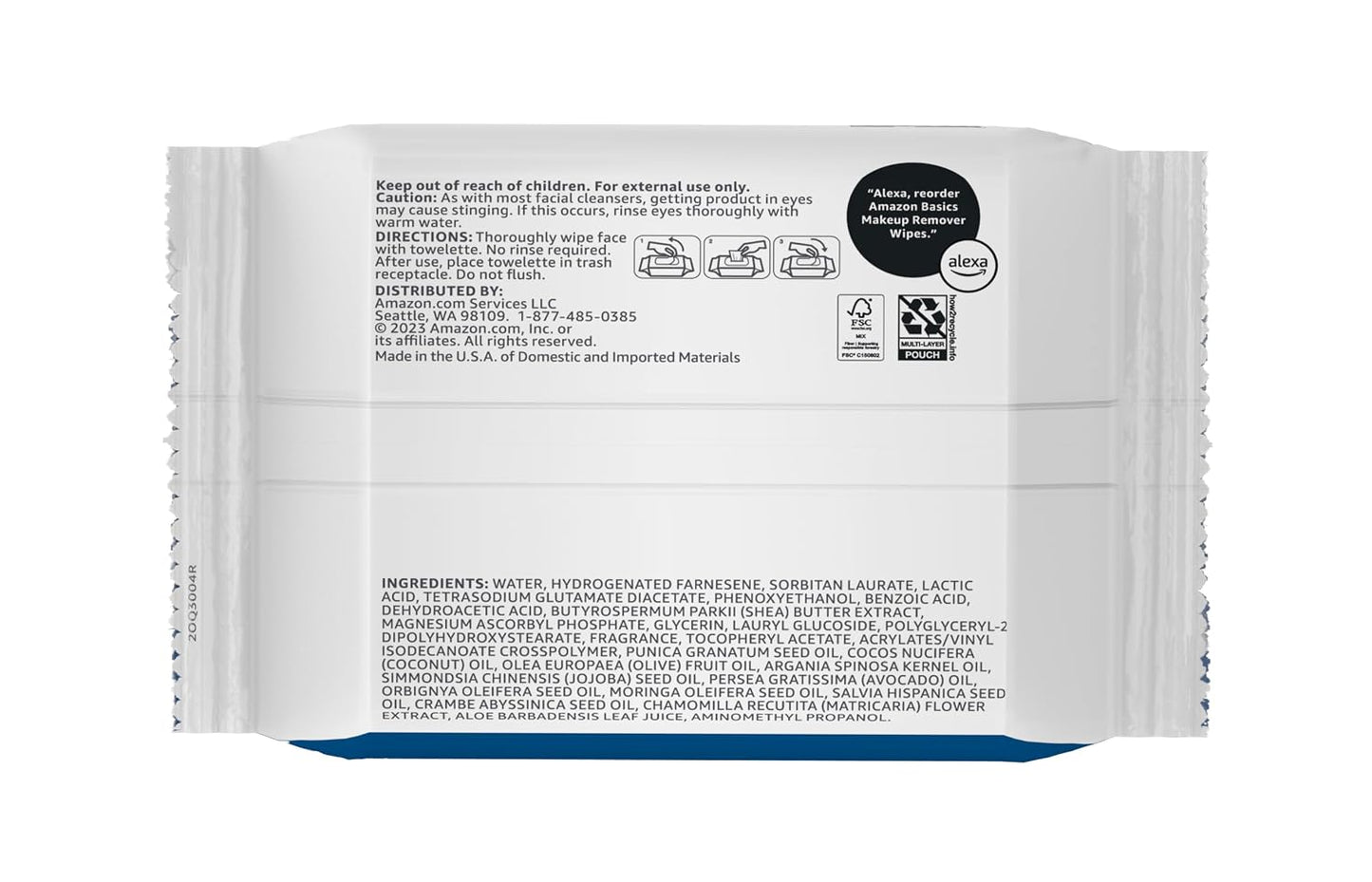 Amazon Basics Makeup Remover Wipes, Fragrance-Free, Alcohol-Free, Gentle Cleansing, Plant-Based, Dermatologist Tested, Removes Waterproof Mascara, Resealable, 25 Count, 1-Pack