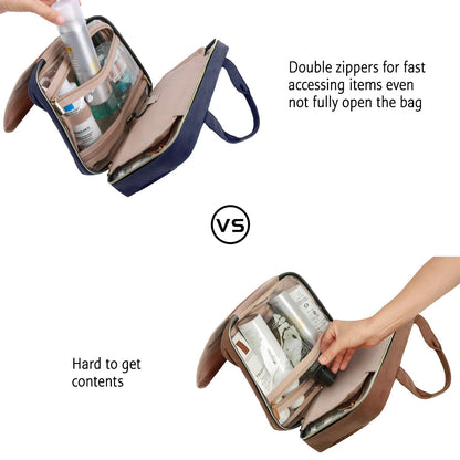 BAGSMART Large Toiletry Bag Travel Bag with Hanging Hook, Water-resistant Makeup Cosmetic Bag Travel Organizer for Accessories, Shampoo, Full Sized Container, Toiletries