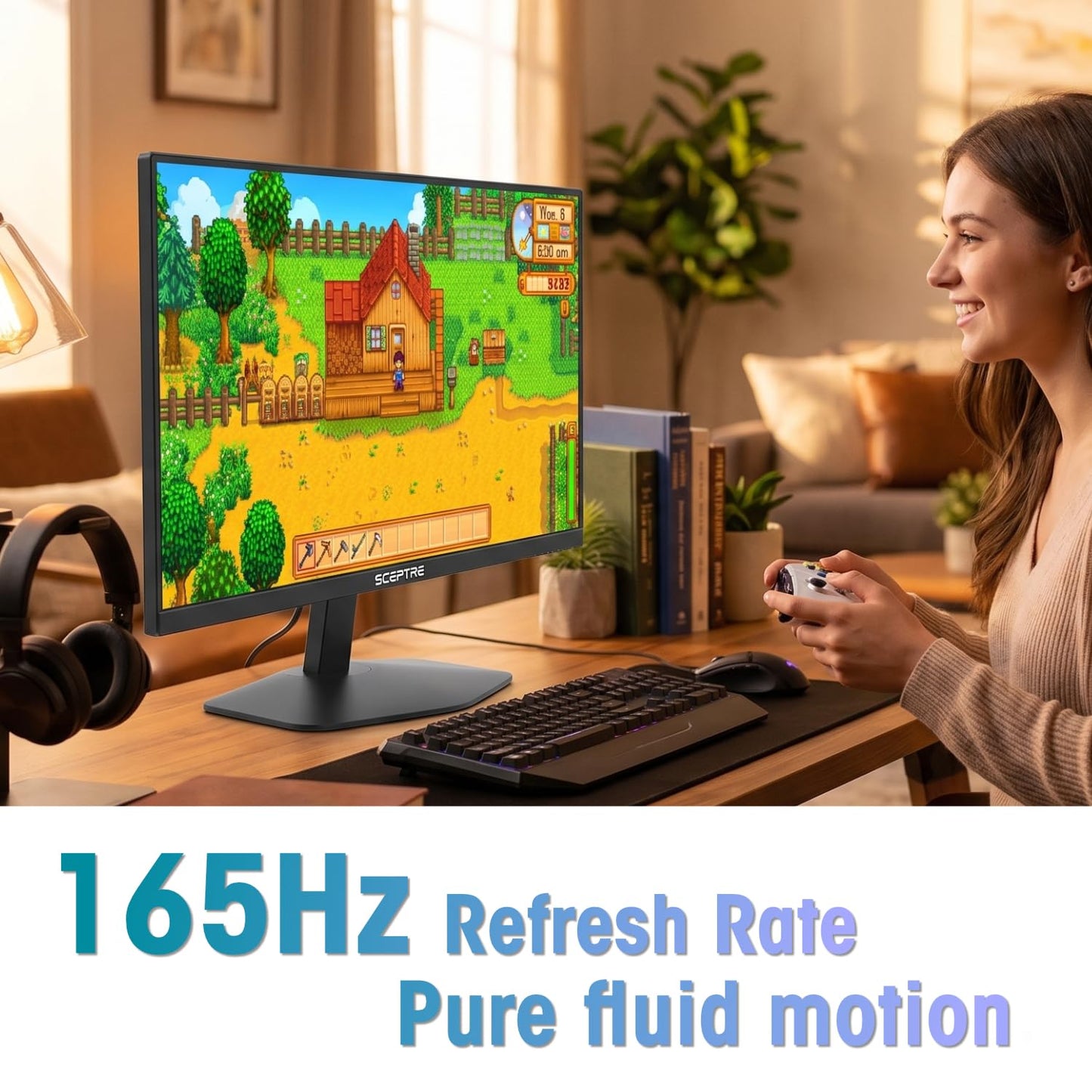 Sceptre New 22-Inch Gaming Monitor, FHD 1080p, Up to 144Hz, HDMI, DisplayPort, Built-in Speakers, Machine Black (E225W-FW144 Series, 2026)