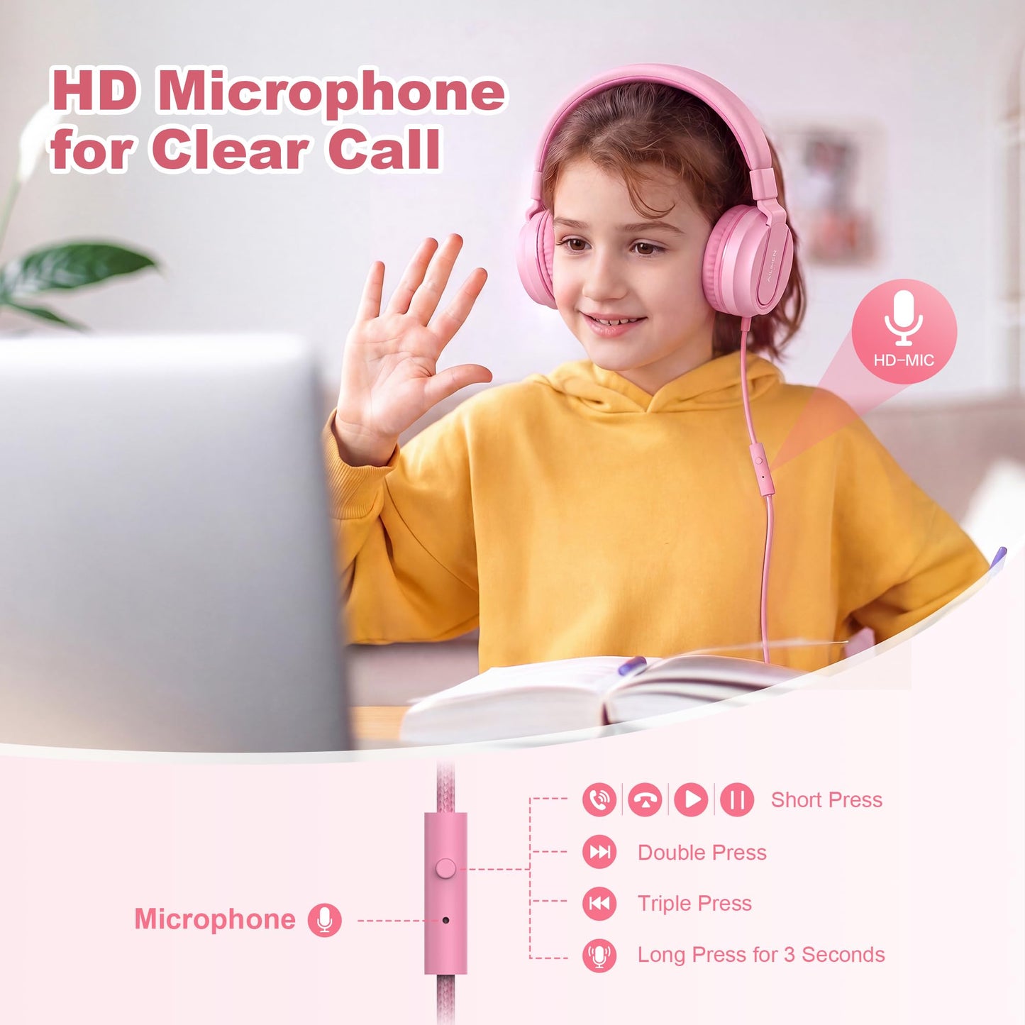AILIHEN I35 Kids Headphones for School with Mic, 93dB Safe Volume, Orange