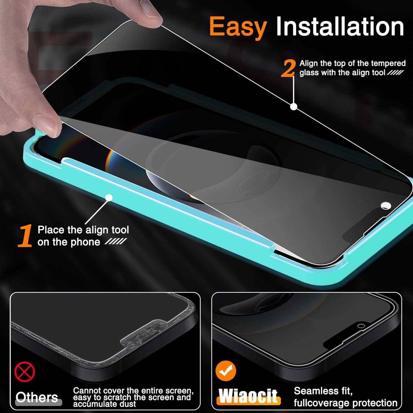 Wiaocit Tempered Glass Privacy Screen Protector for iPhone 15 Pro