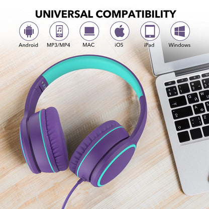 R10 Over-Ear Headphones with Microphone, Lightweight Folding Stereo Bass Headset with 1.5M No-Tangle Cord, Portable Wired Headphones for Smartphone Tablet Computer MP3 / 4 (Grey)