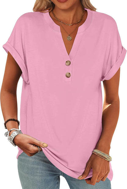 ANRABESS Womens Short Sleeve Henley Tops Summer Shirts Dressy Casual Blouse