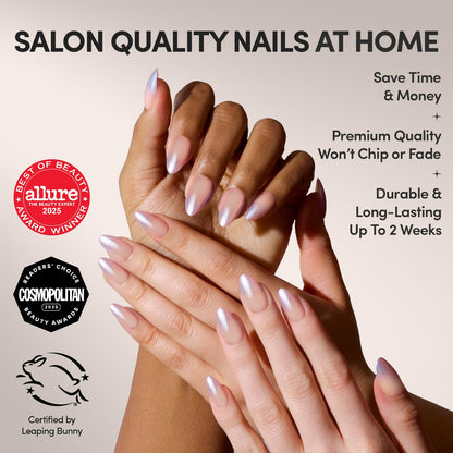 Glamnetic Press On Nails - Short Almond, Glossy Fake Nails 24 Pc Full Kit