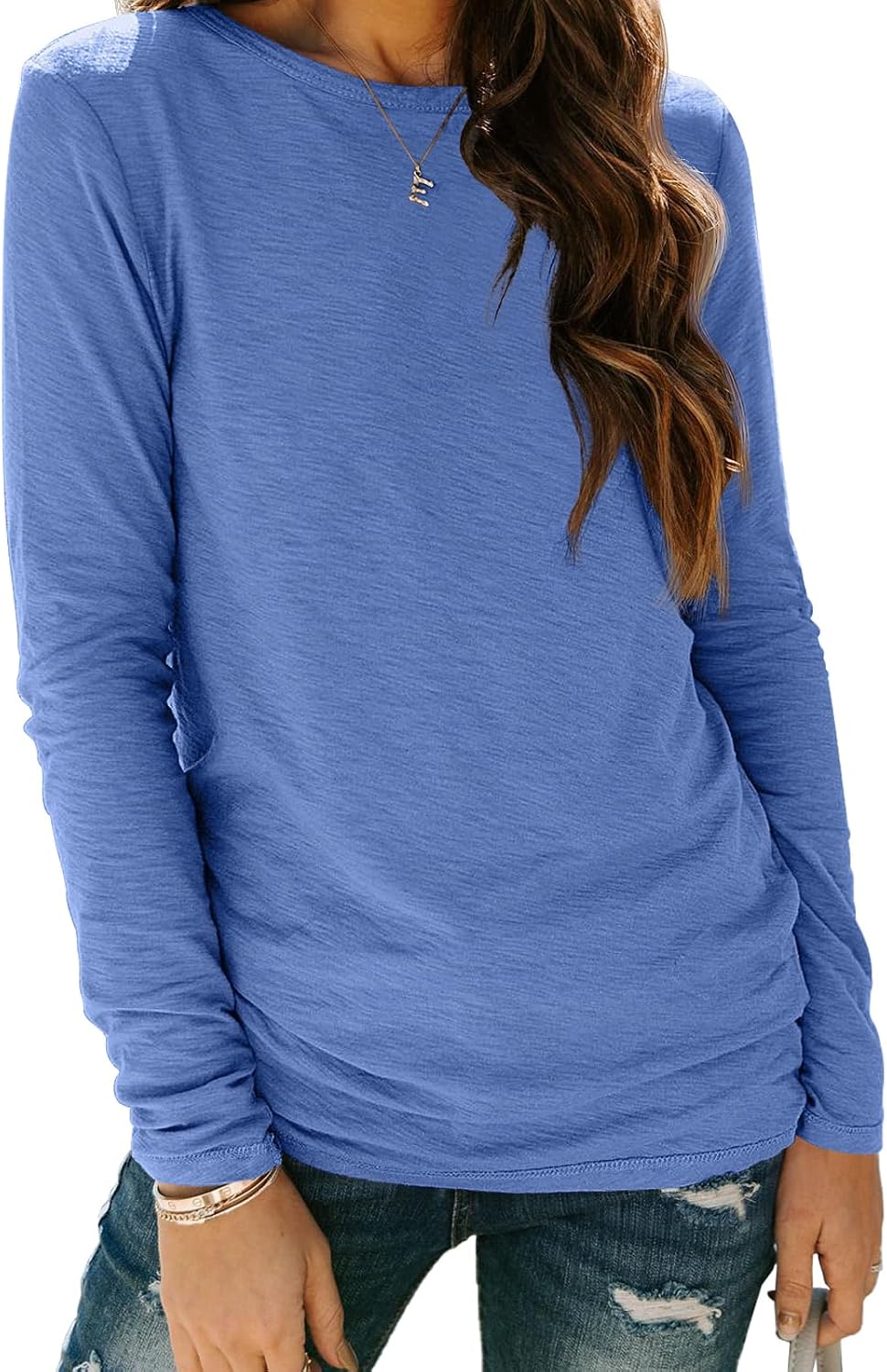 AUTOMET Women's Long Sleeve Crewneck Shirts Casual Basic Tops