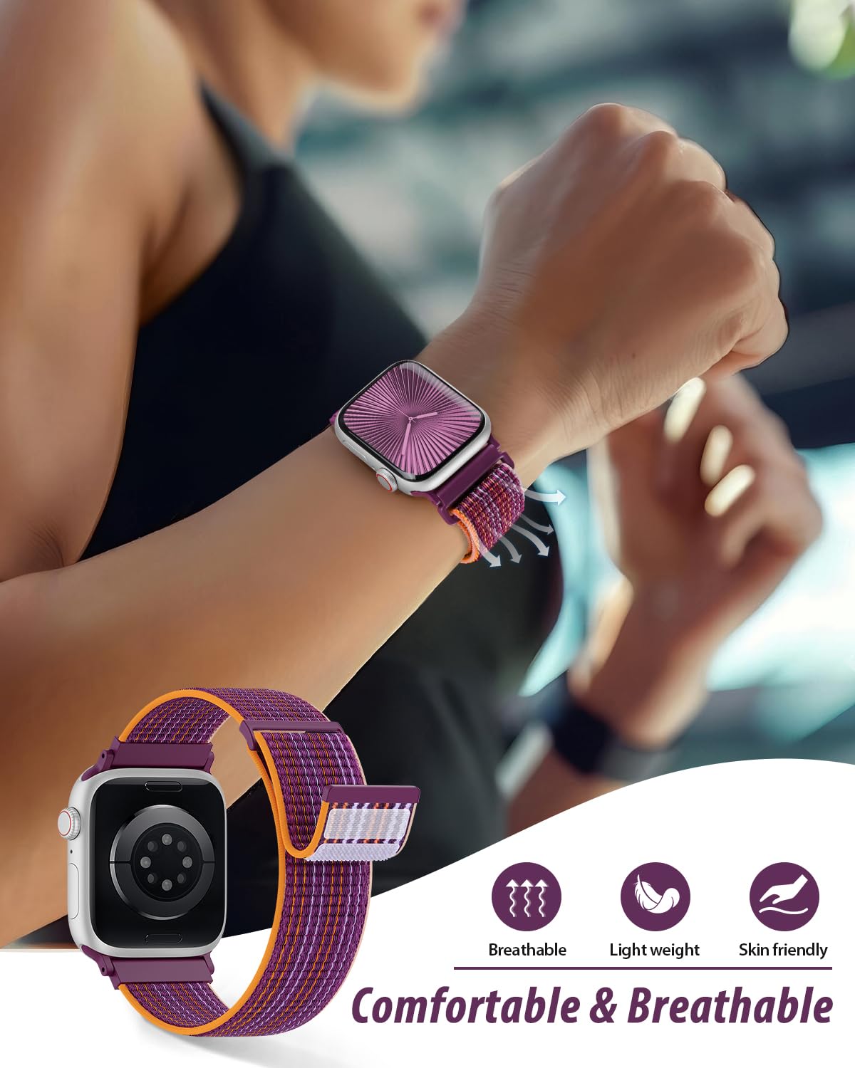 Nylon Loop Sport Band Compatible with Apple Watch Bands 38mm 40mm 41mm 42mm for Women Men, iWatch Wrist Straps for Se, Series 11 10 9 8 7, Breathable, Soft Band Ideal for Outdoor