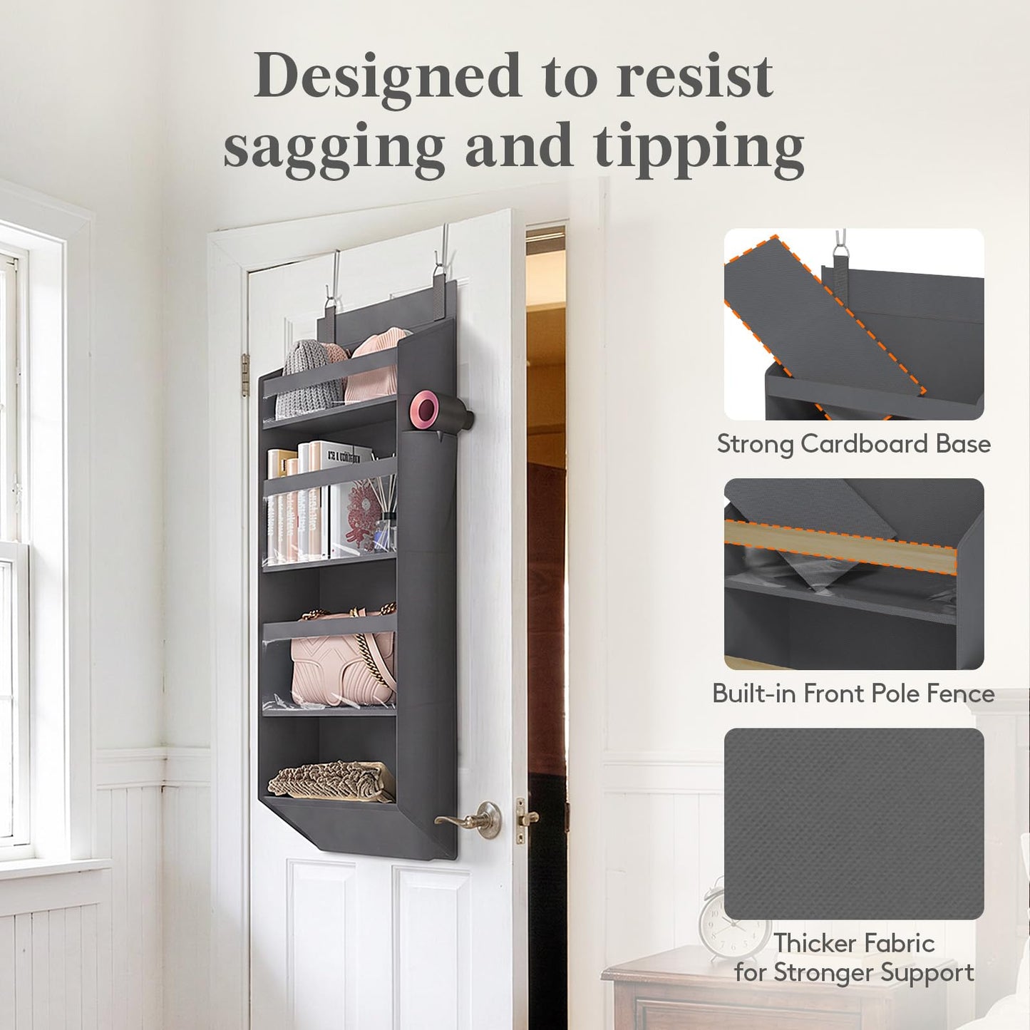Lifewit 1 Pack Over the Door Organizer, 5 Section Hanging Storage, Beige