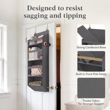 Lifewit 1 Pack Over the Door Organizer, 5 Section Hanging Storage, Beige