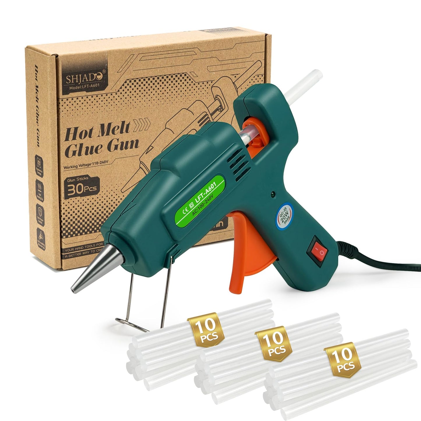 SHJADE Hot Glue Gun with 30 Glue Sticks, 20W Mini Hot Melt Gun Kit(White)