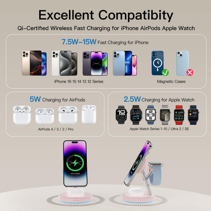 3 in 1 Mag-Safe Wireless Charger Stand for iPhone Apple Watch AirPods