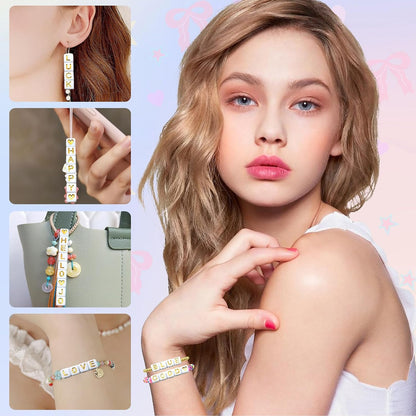Looconi 810pcs Gold Letter Beads Square 6x6mm White Cube Acrylic Alphabet A-Z with Heart Pattern and Crystal Line for Jewelry Making