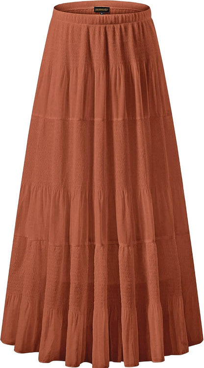 NASHALYLY Women's Chiffon Elastic High Waist Pleated A-Line Maxi Skirts