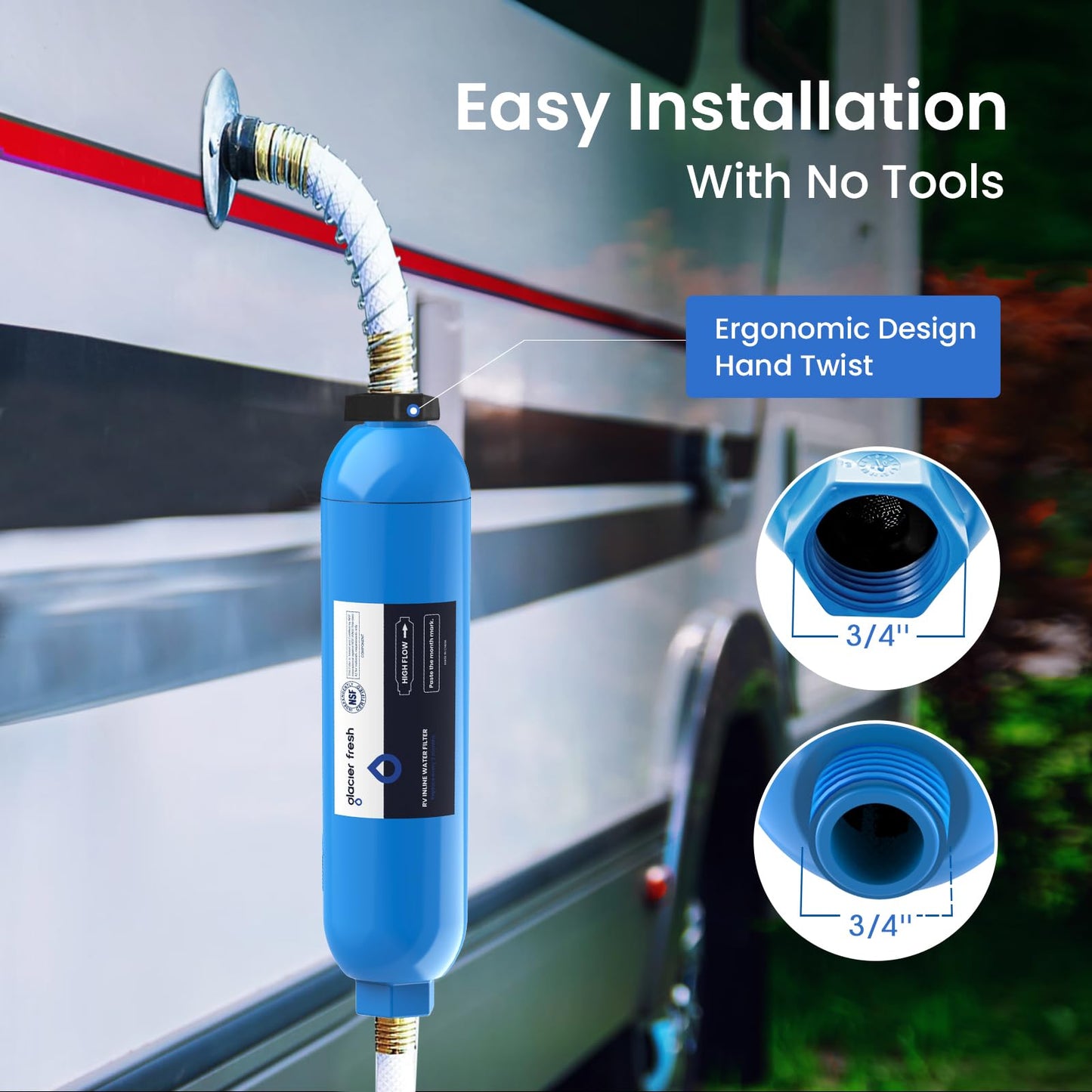 GLACIER FRESH RV/Marine Water Filter with 2 Flexible Hose Protectors 4 Pack