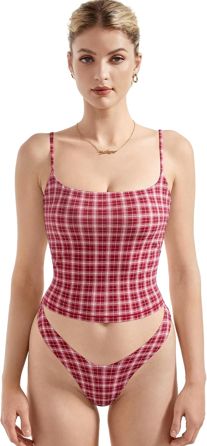 SUUKSESS Women Double Line Square Neck Tank Top Summer Y2K Going Out Basic Cami Shirt