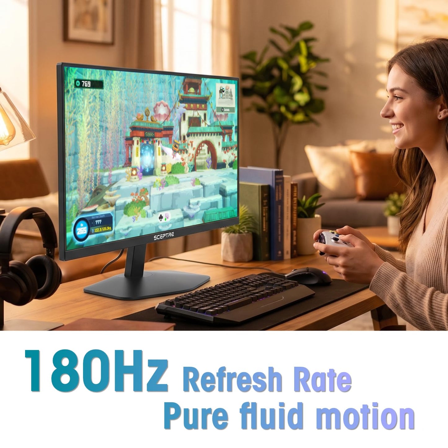 Sceptre New 22-Inch Gaming Monitor, FHD 1080p, Up to 144Hz, HDMI, DisplayPort, Built-in Speakers, Machine Black (E225W-FW144 Series, 2026)
