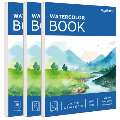 Hapikalor Watercolor Paper Pad, 9"x12" Water Color Paper, 140lb/300gsm Teal
