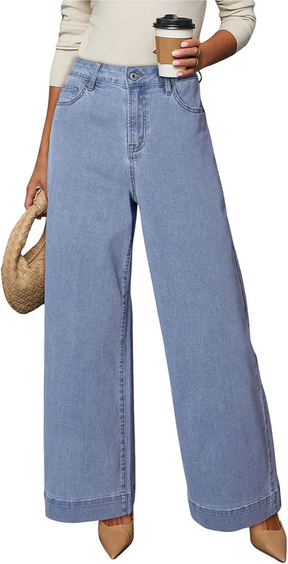 Dokotoo Women's Casual High Waisted Jeans Stretch Wide Leg Loose Denim Pant