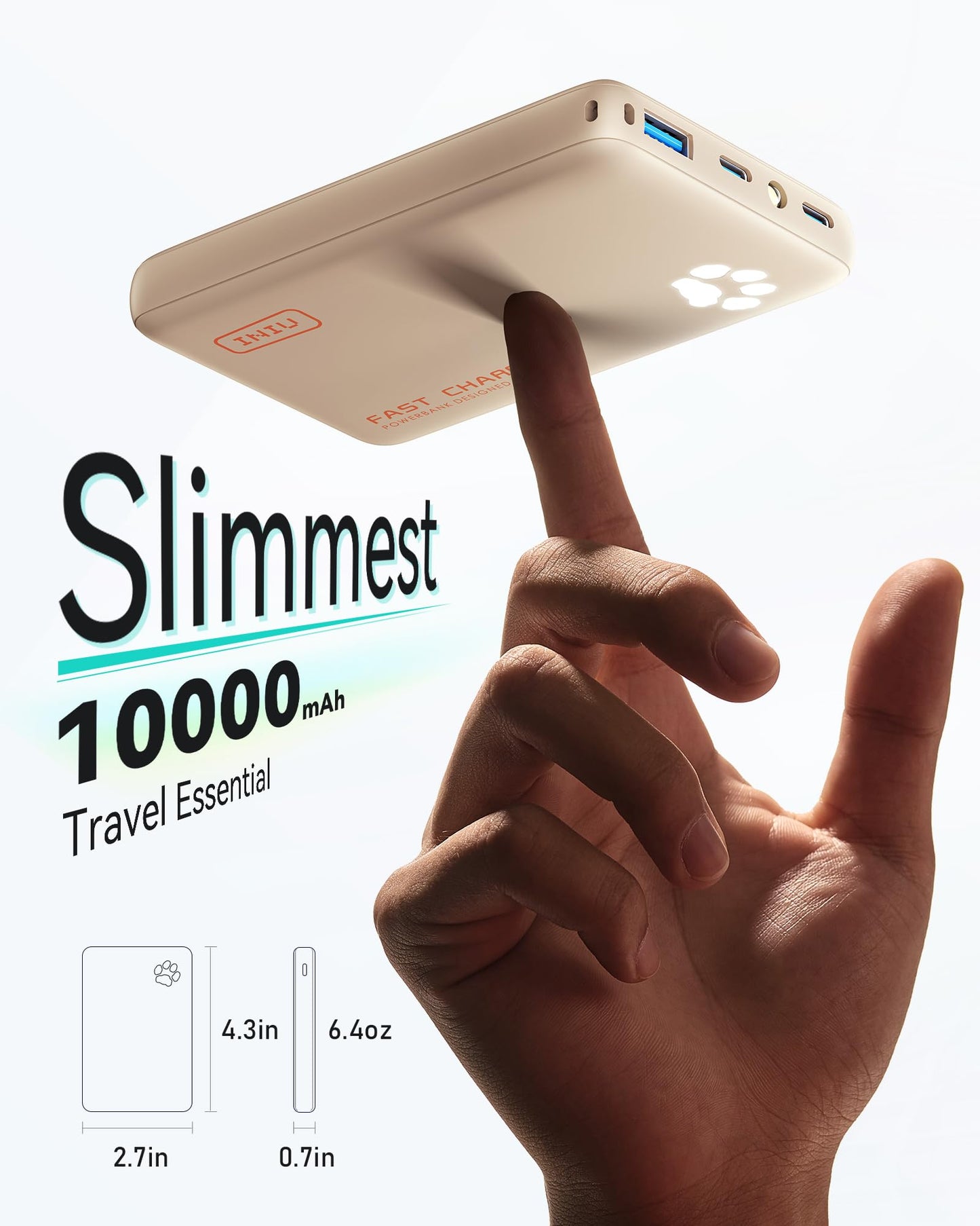 INIU 10000mAh 45W Fast Charging Portable Charger, Smaller Travel Power Bank