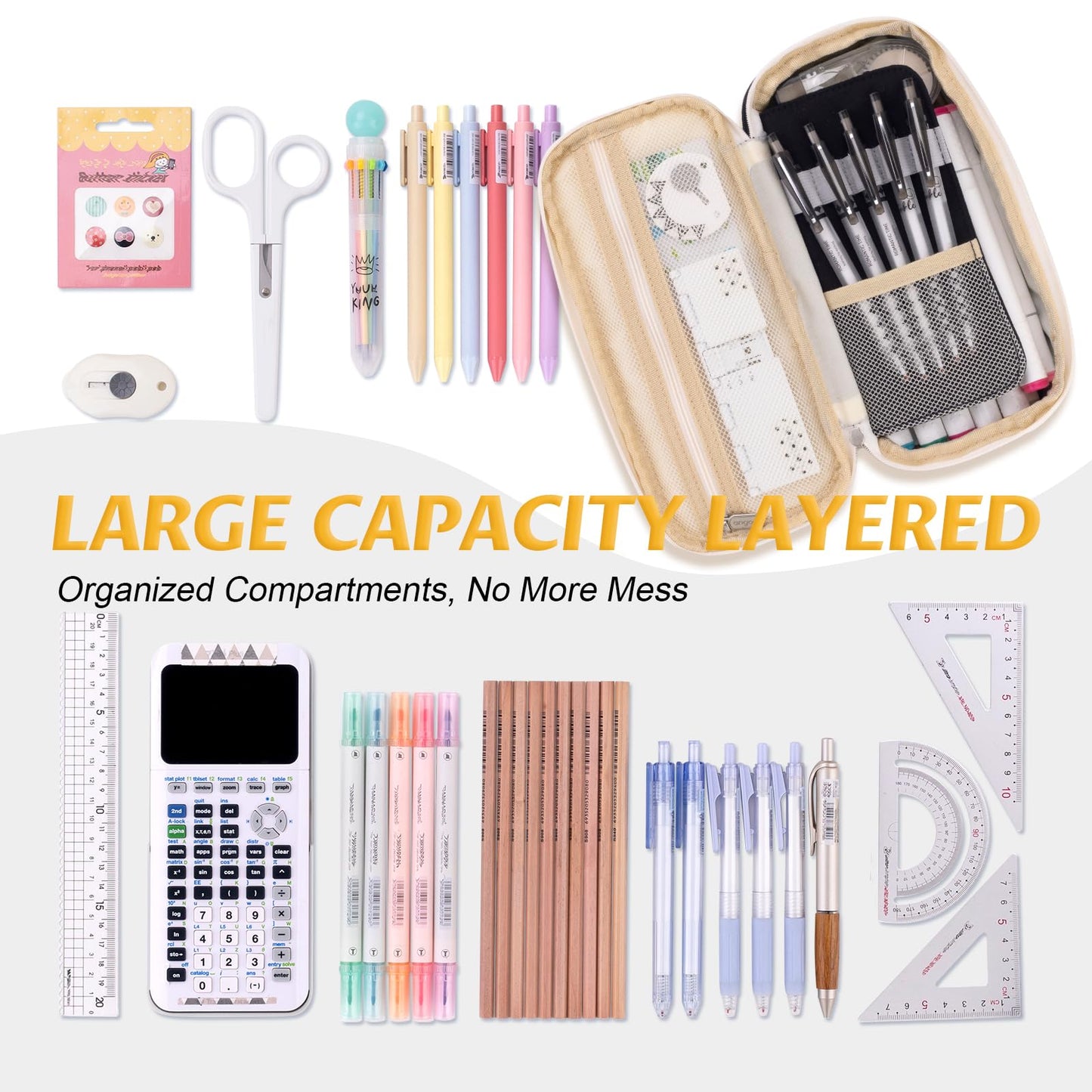 EASTHILL Big Capacity Pencil Pen Case Office College School Large Storage High Capacity Bag Pouch Holder Box Organizer Blue (Pink)