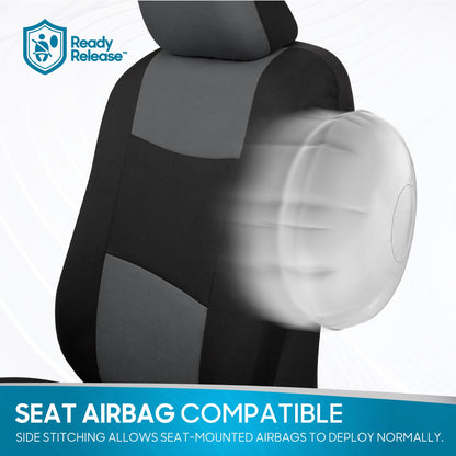 BDK PolyPro Car Seat Covers Full Set in Solid Black, Front and Rear Split Bench Seat Covers for Cars, Easy to Install Car Seats Cover Set and Accessories for Auto Trucks Van SUV - Solid Black