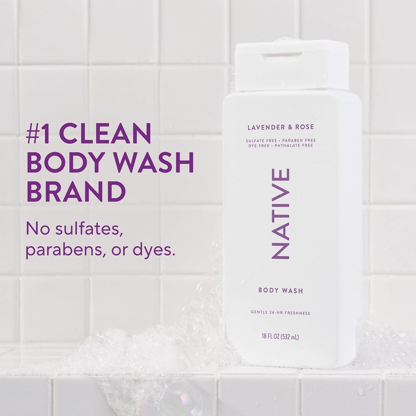 Native Clean Body Wash, Gentle & pH-balanced for Sensitive Skin, 24-Hr Freshness for Women & Men, Vegan & Cruelty-Free, Free of Sulfates, Parabens & Phthalates, Cashmere & Rain, 18 fl oz