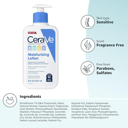 CeraVe Baby Lotion, Baby Skin Moisturizer with Vitamin E & Niacinamide,16oz