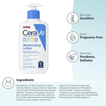 CeraVe Baby Lotion, Baby Skin Moisturizer with Vitamin E & Niacinamide,16oz