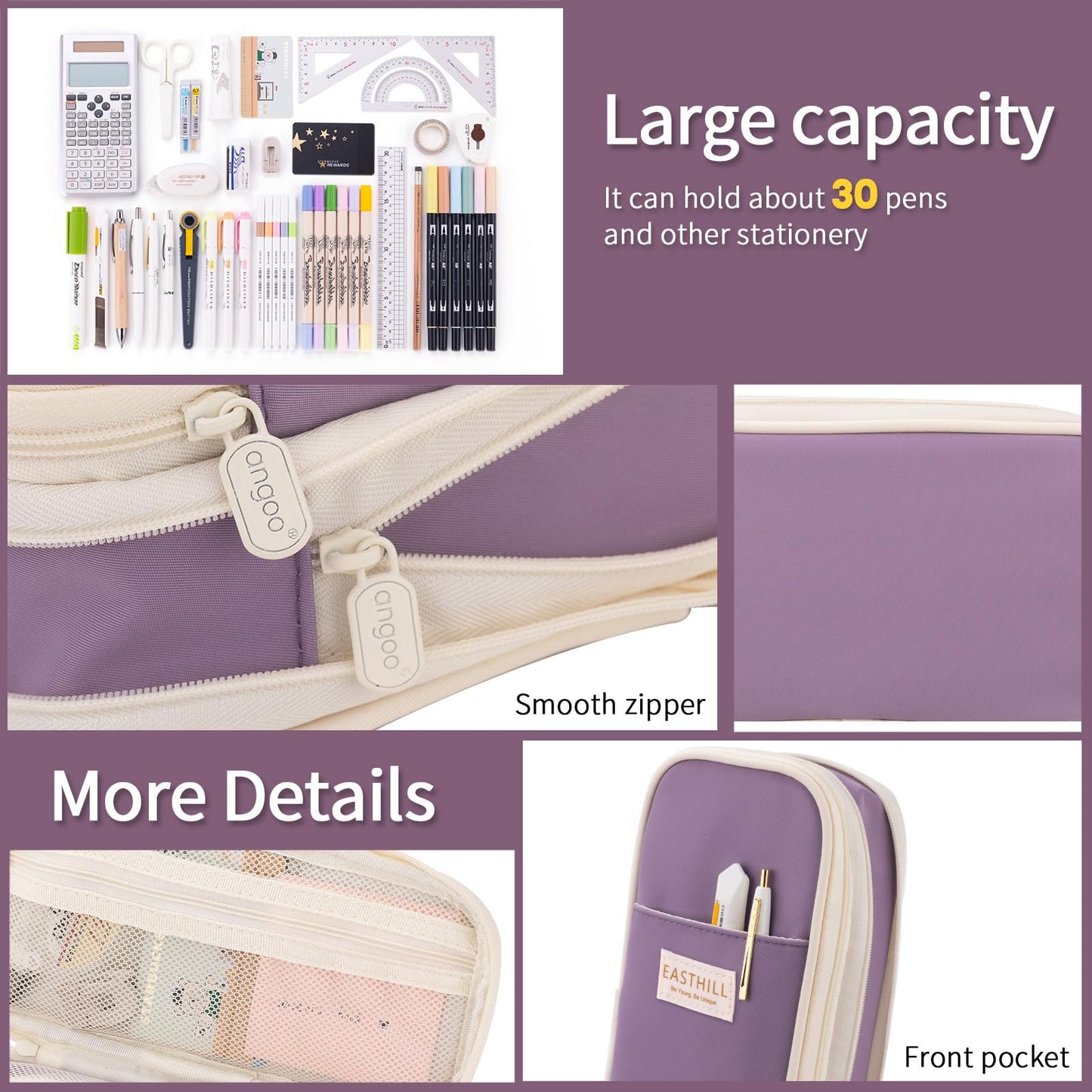EASTHILL Big Capacity Pencil Case Large Pencil Pouch Stationery Pen Bag for Teen Girls-Green