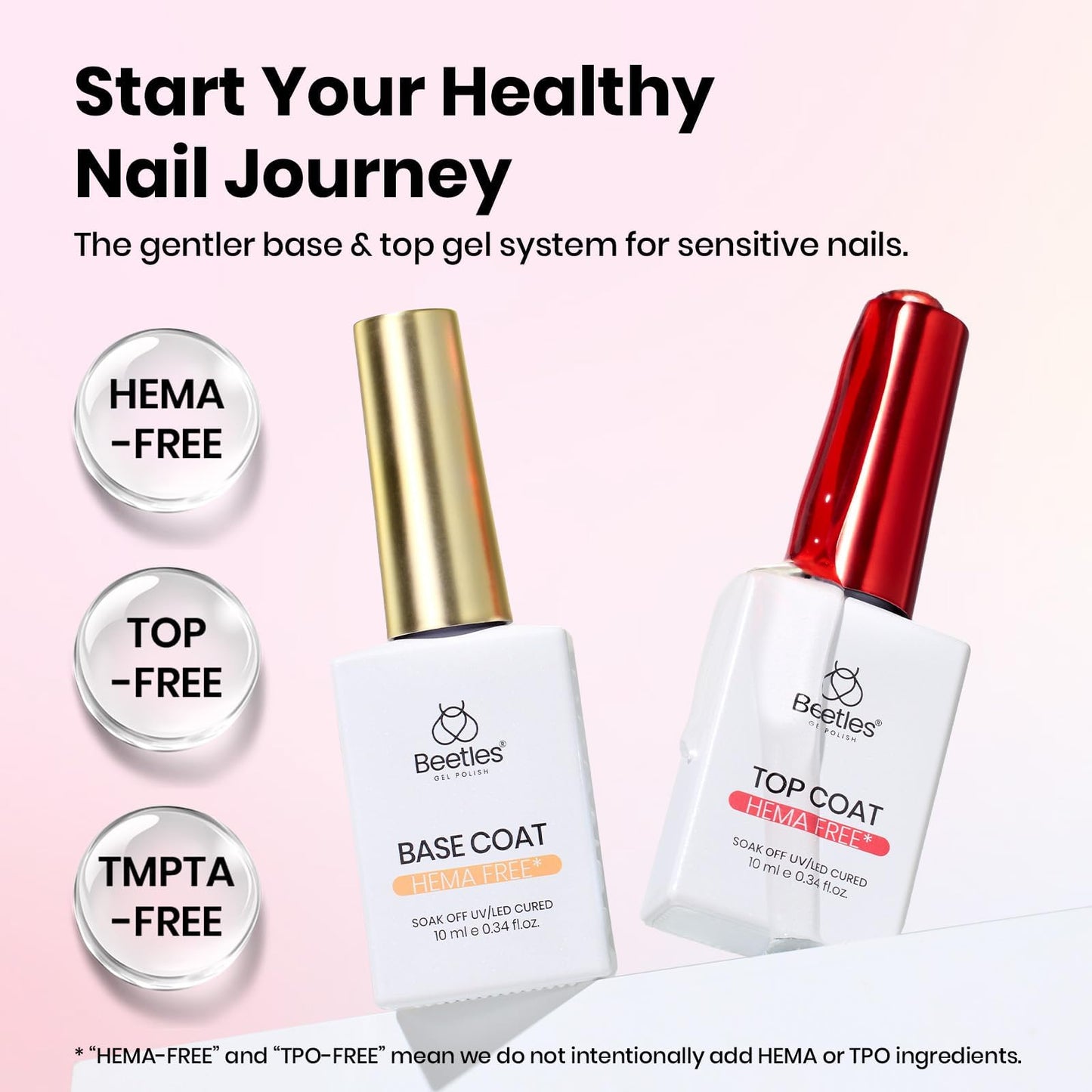 Beetles 2 Pcs 15ml No Wipe Gel Top Coat and Base Coat Set