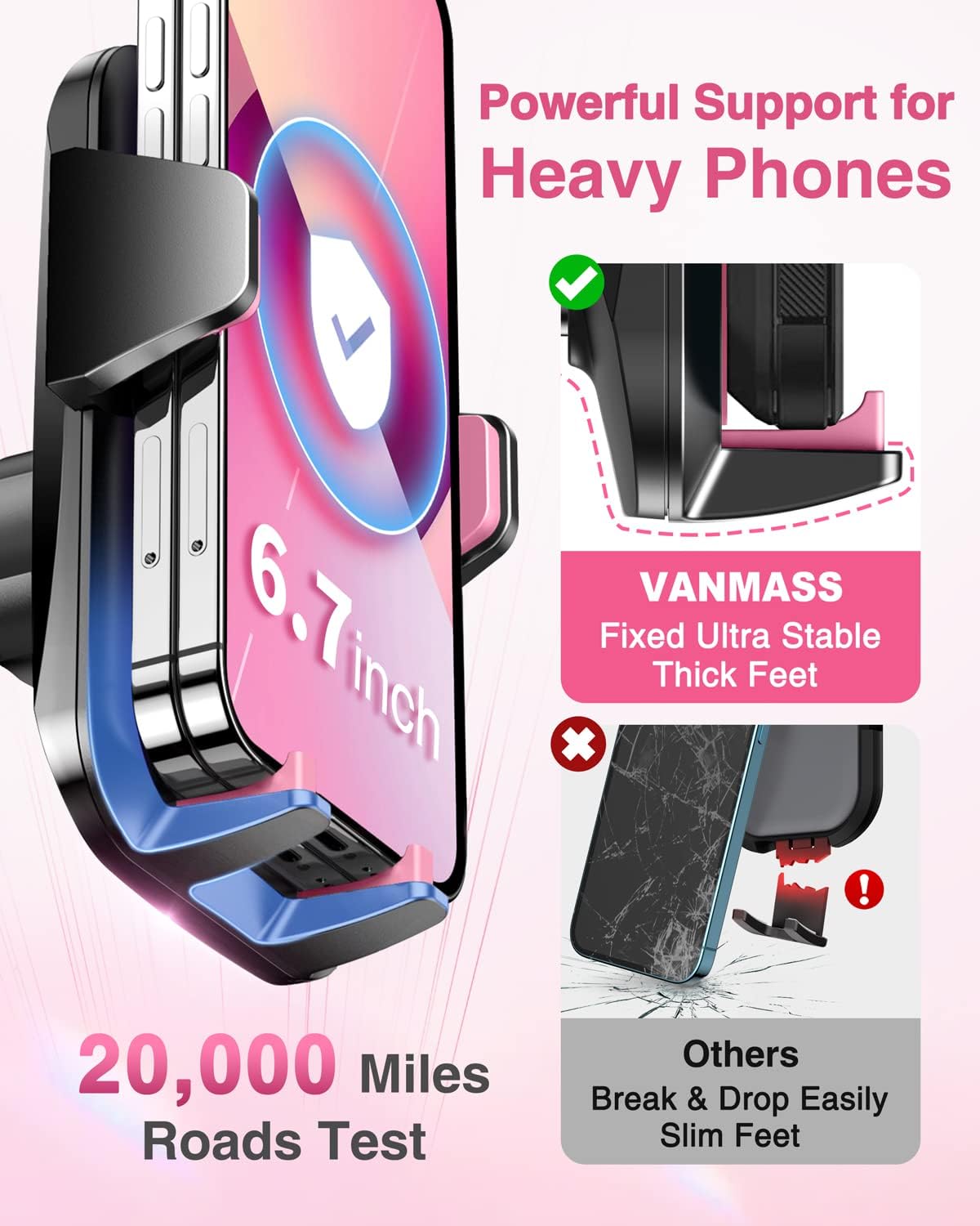 VANMASS【85+LBS Strongest Suction & Military-Grade Ultimate Car Phone Mount