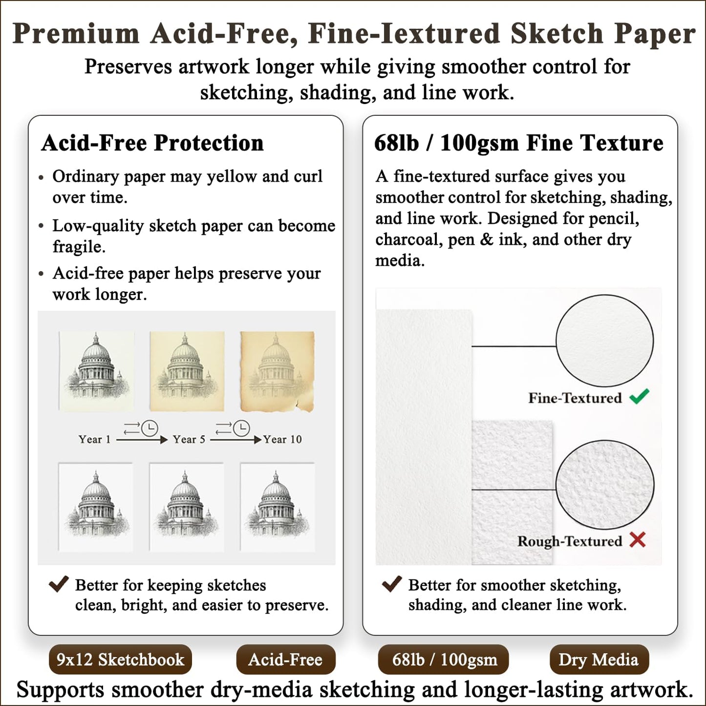 Fuxi 9" x 12" Sketch Book_Top Spiral Bound Sketchbook_100Sheets 68lb/100gsm