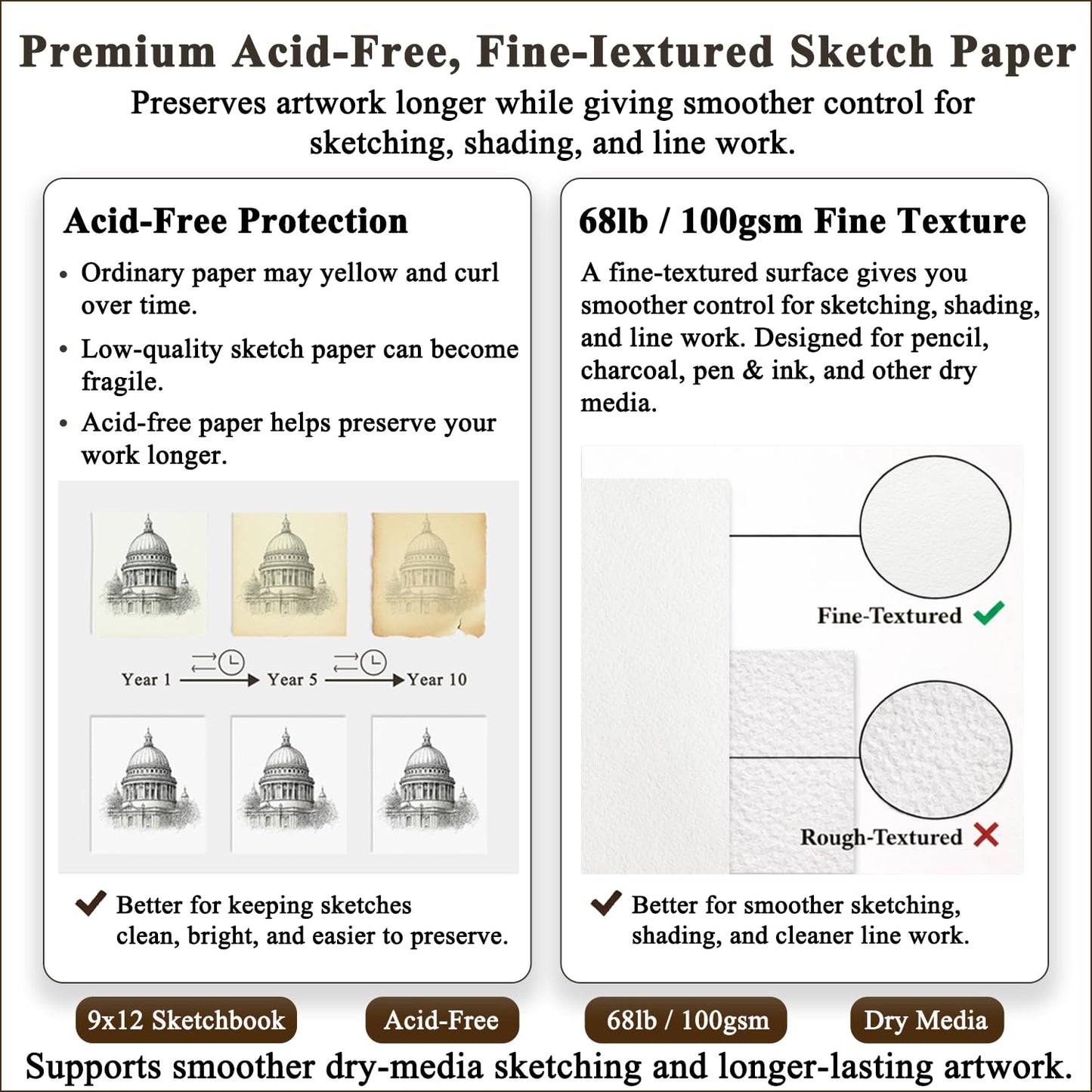 Fuxi 9" x 12" Sketch Book_Top Spiral Bound Sketchbook_100Sheets 68lb/100gsm