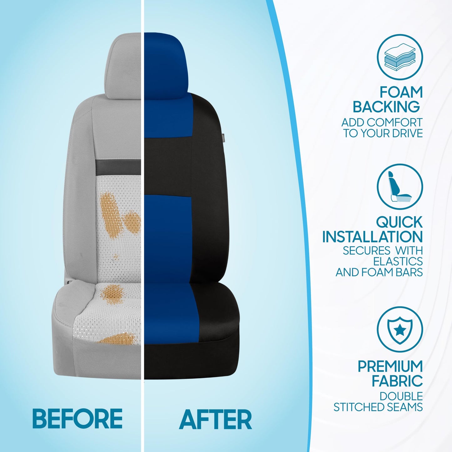BDK PolyPro Car Seat Covers Full Set in Solid Black, Front and Rear Split Bench Seat Covers for Cars, Easy to Install Car Seats Cover Set and Accessories for Auto Trucks Van SUV - Solid Black