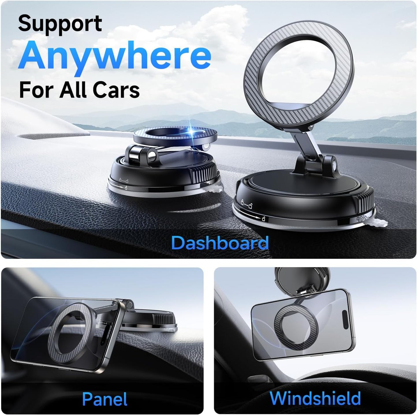 ANDERY Car Phone Holder for Magsafe [78+LBS Strongest Suction & 2400gf Strongest Magnetic] 360° Adjustable Car Phone Mount, Phone Holders for Your Car for iPhone 17-12 Pro Max Air Plus (Carbon Fiber)
