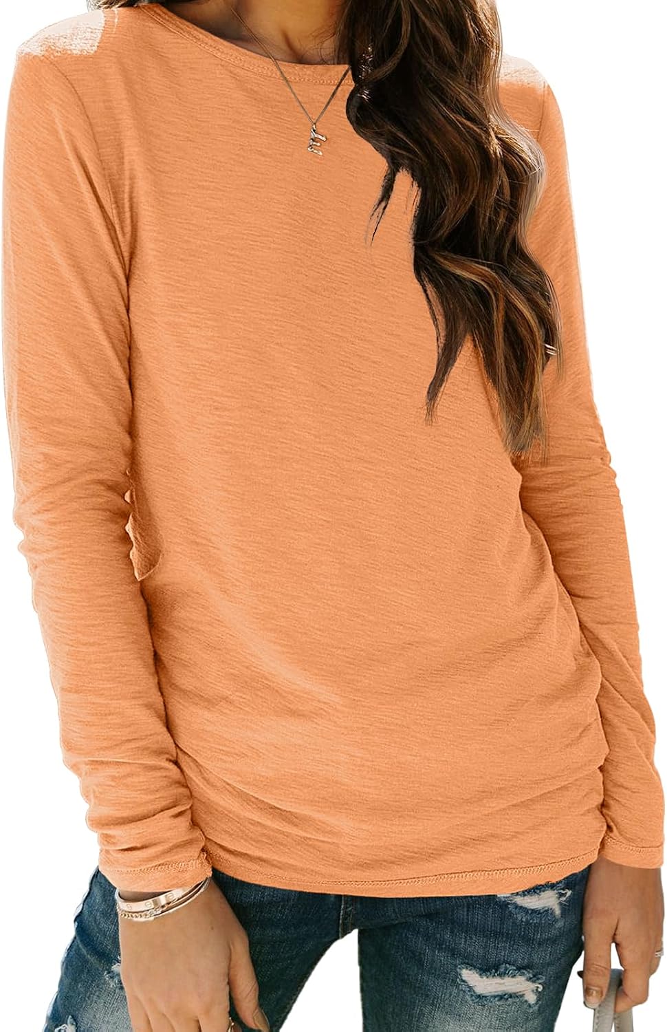 AUTOMET Women's Long Sleeve Crewneck Shirts Casual Basic Tops