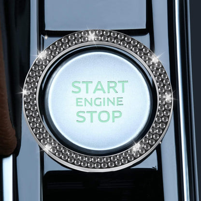 LivTee 2 PCS Crystal Double Rhinestone Car Engine Start Stop Decoration Ring, Bling Car Interior Accessories for Women, Push to Start Button Cover Sticker, Automotive Decals, Light Green