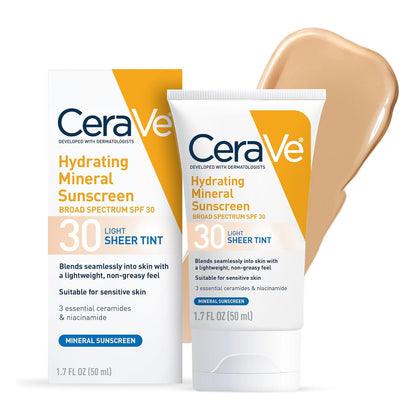 CeraVe Tinted Sunscreen for Face, Mineral SPF 30 Moisturizer, Deep, 1.7oz