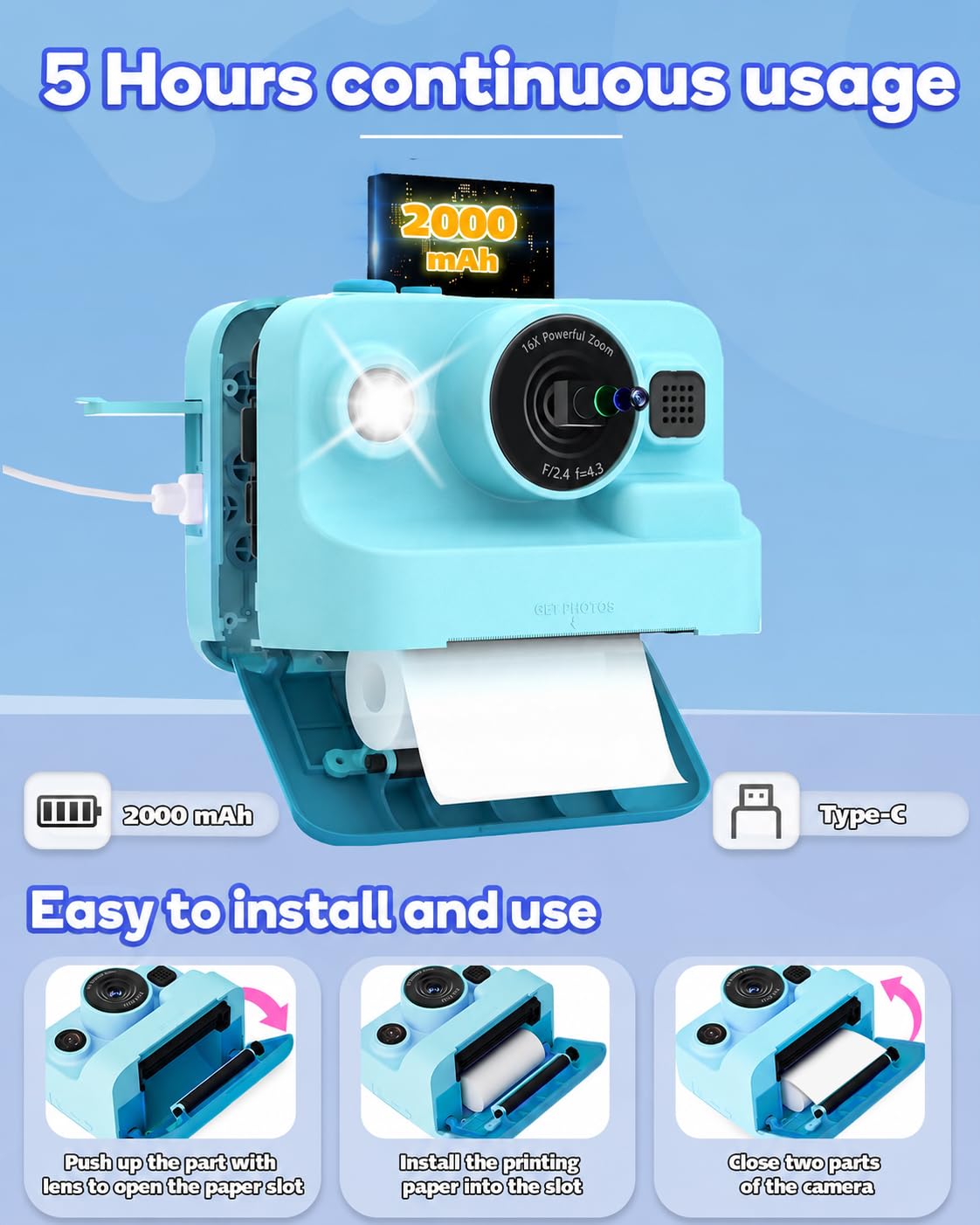 Dylanto Kids Camera Instant Print,1080P Kids Instant Cameras that Print Photos,Christmas Birthday Gifts for Girls Age 3-12,Portable Toy for 3 4 5 6 7 8 9 10 Year Old Girls Boys Pink