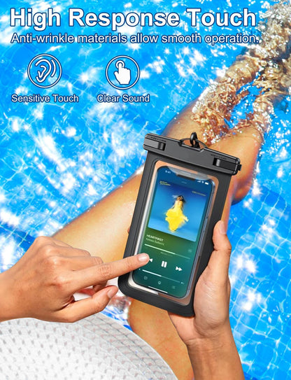 Waterproof Phone Pouch,2 Pack Black White Phone Waterproof Case,Cell Phone Dry Bag,Protection Level: IP68,Beach Cruise for Apple iPhone,Samsung,and More,Lanyard Included,(Fits Up to 8.3”),Black,White