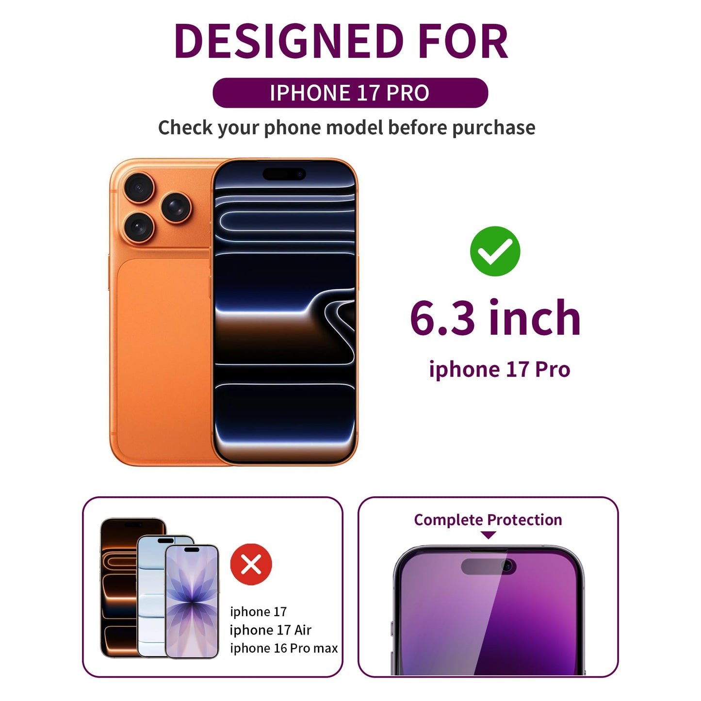 2 Pack Privacy Screen Protector for iPhone 17 Pro Max Tempered Glass 6.9'' Private Saver Anti-Spy Eye Protection Anti-Scratch Full Coverage No Bubble
