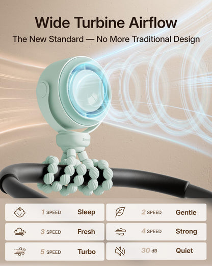 SWEETFULL Portable Stroller Fan, Pinch-Proof Baby Fan - Cream