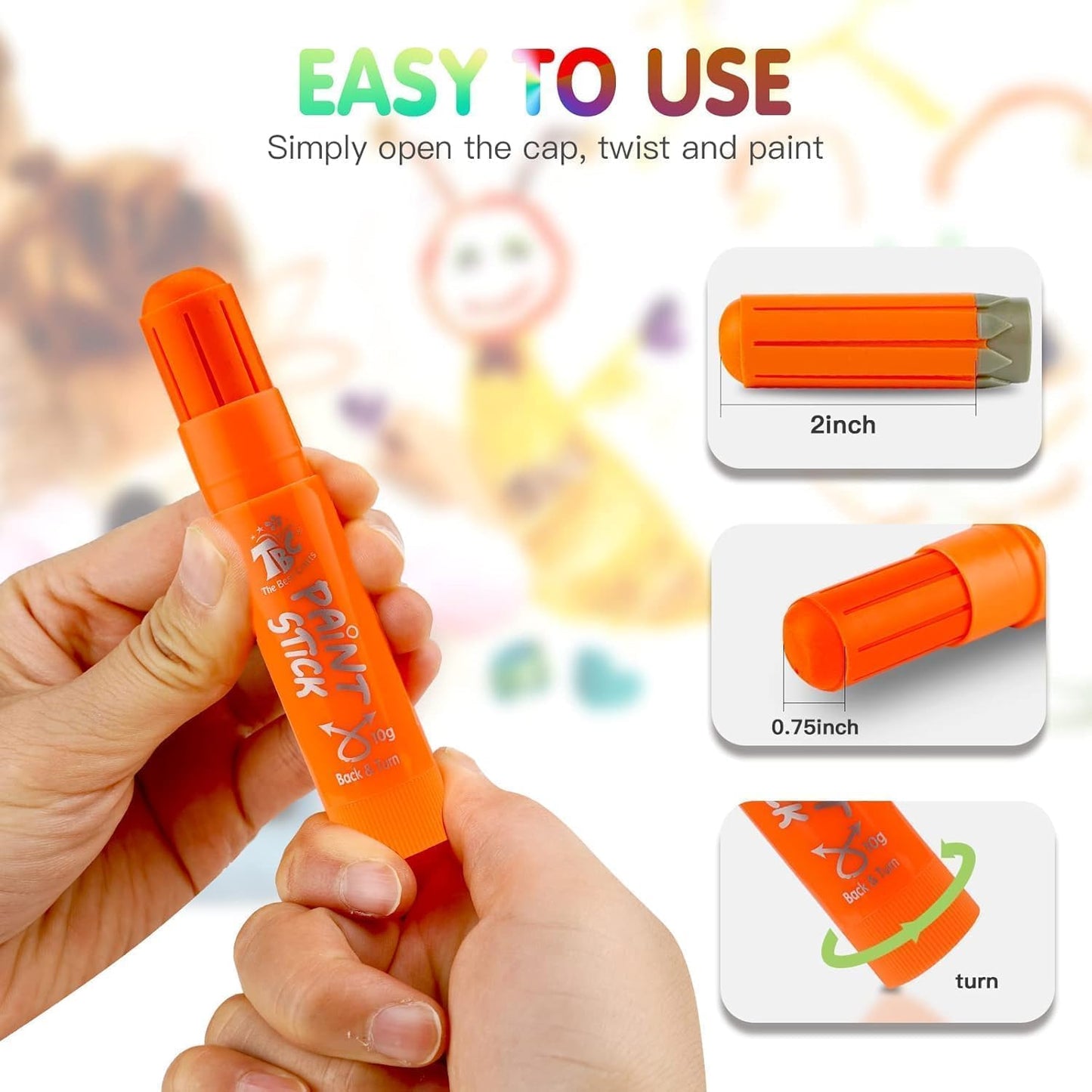TBC The Best Crafts Paint Sticks for Kids Ages 2-8, 12 Classic Colors