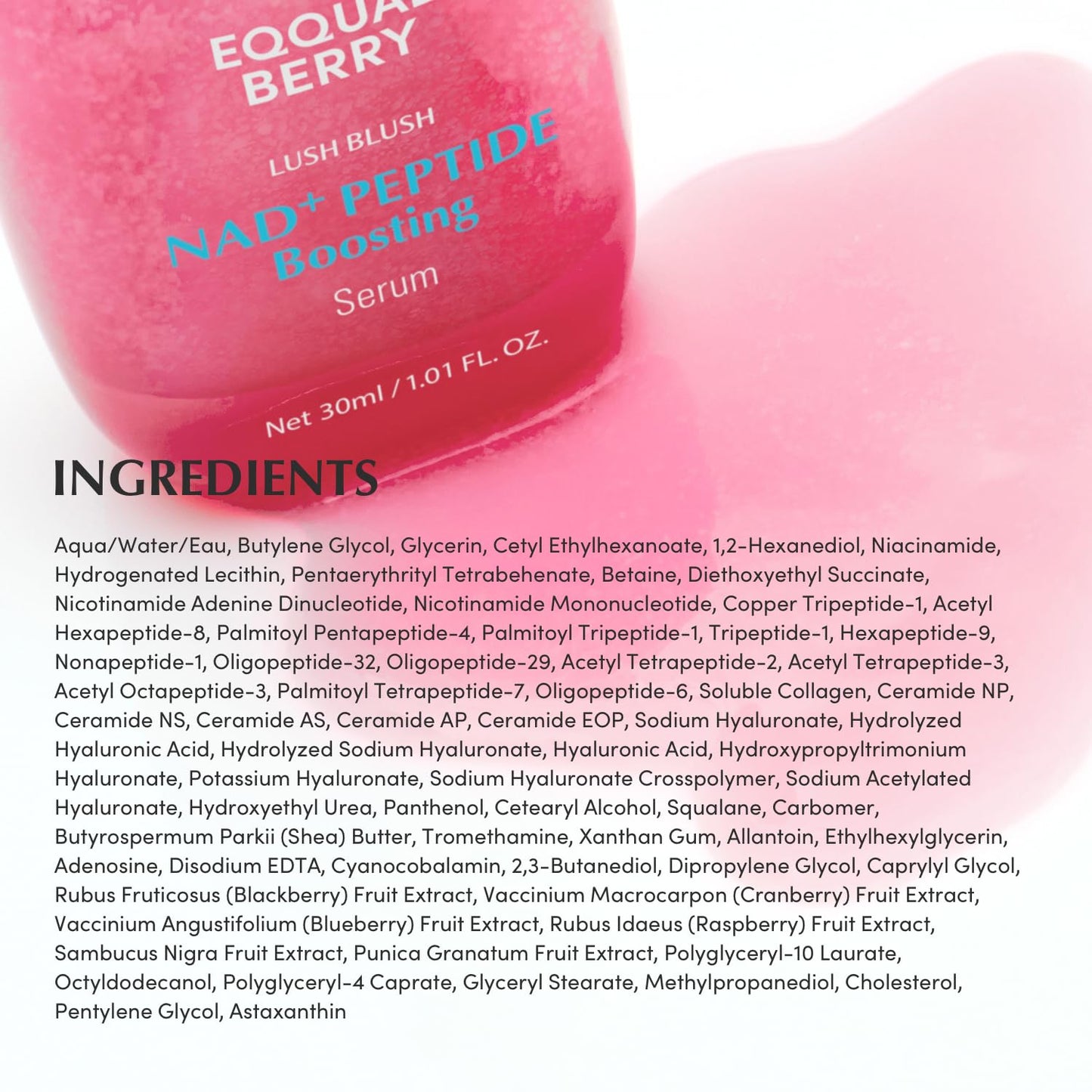 EQQUALBERRY NAD+ Peptide Boosting Serum | 14 Peptide Serum for Face, Neck & Body | Vegan Collagen & Pink Serum for Anti-Aging, Firming & Lifting | Korean Skincare (1.01 oz / 30ml)