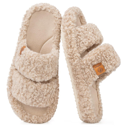 EverFoams Womens Fuzzy Open-toe Slippers Memory Foam Indoor House Shoes