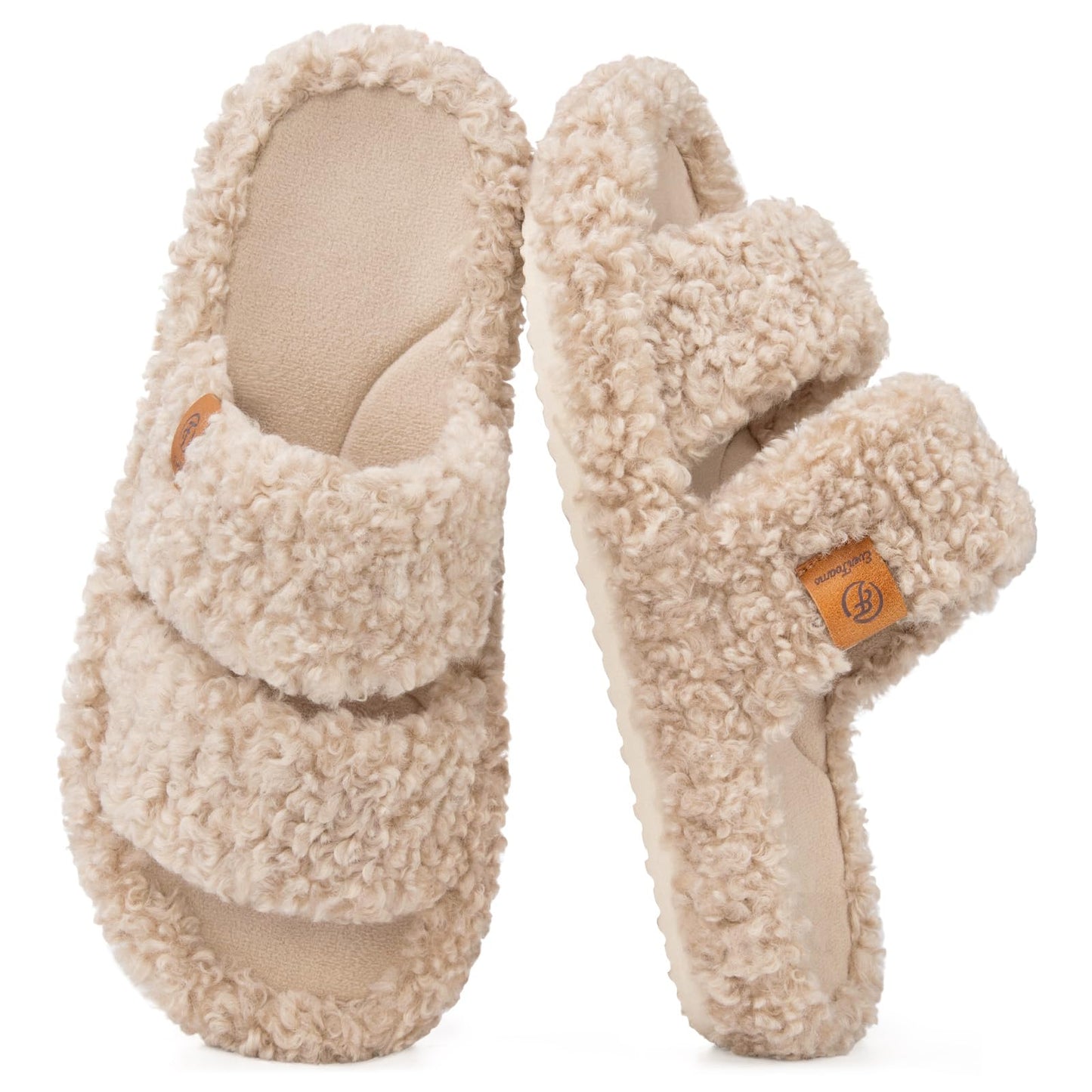 EverFoams Womens Fuzzy Open-toe Slippers Memory Foam Indoor House Shoes